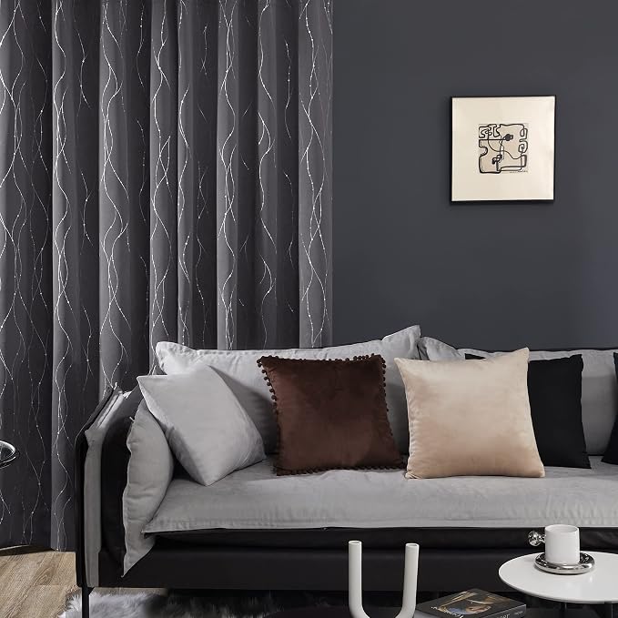 Deconovo Short Curtains Grey, Thermal Insulated Soundproof Drapes, Wave Dots - Image 3
