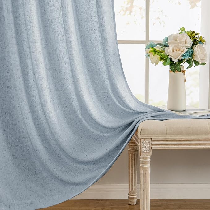 MIULEE Non-See-Through Privacy Linen Curtains 2 Panels, Chambray Blue Light - Image 9
