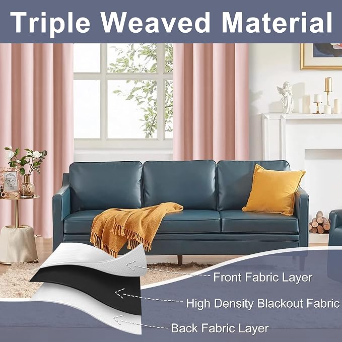 JIUZHEN Blush Pink Blackout Curtains - Image 3