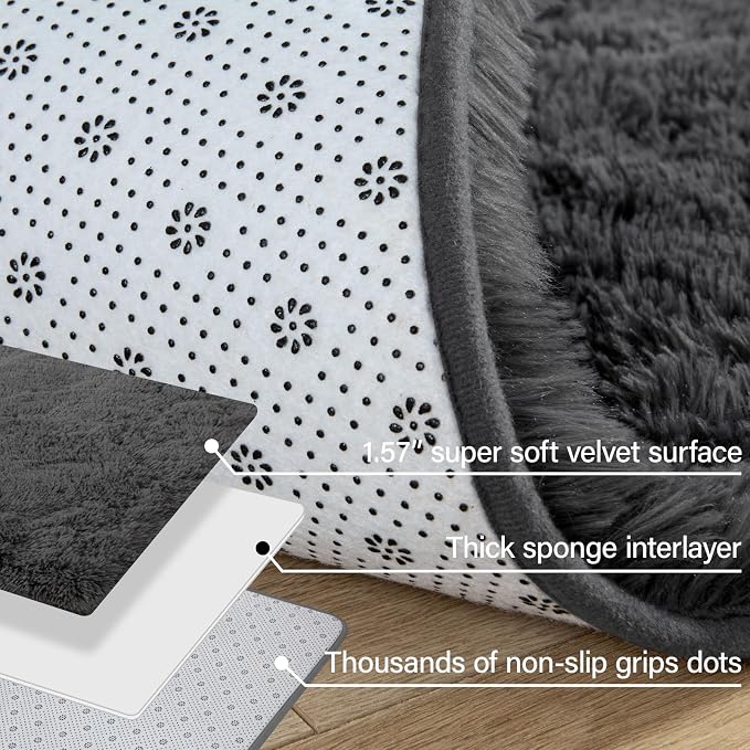 Merelax Fluffy Shaggy Small Area Rug, Dark Grey 2x4 Runner Rugs - Image 5