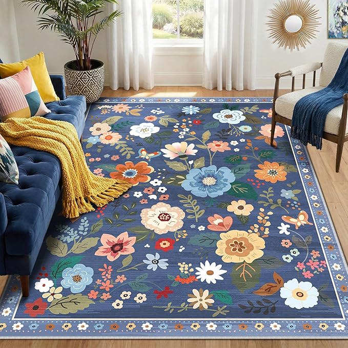 RELEANY Floral Nursery 6x9 Area Rugs Washable Print Boho Cute Carpet Non Slip - Image 7