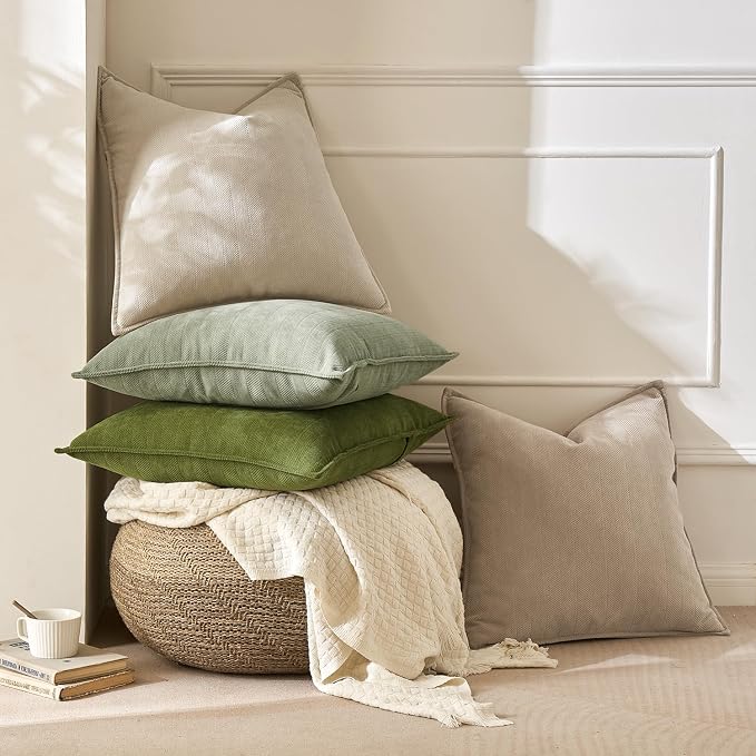 MIULEE Pack of 2 Beige Decorative Pillow Covers 22x22 Inch Soft Chenille - Image 6
