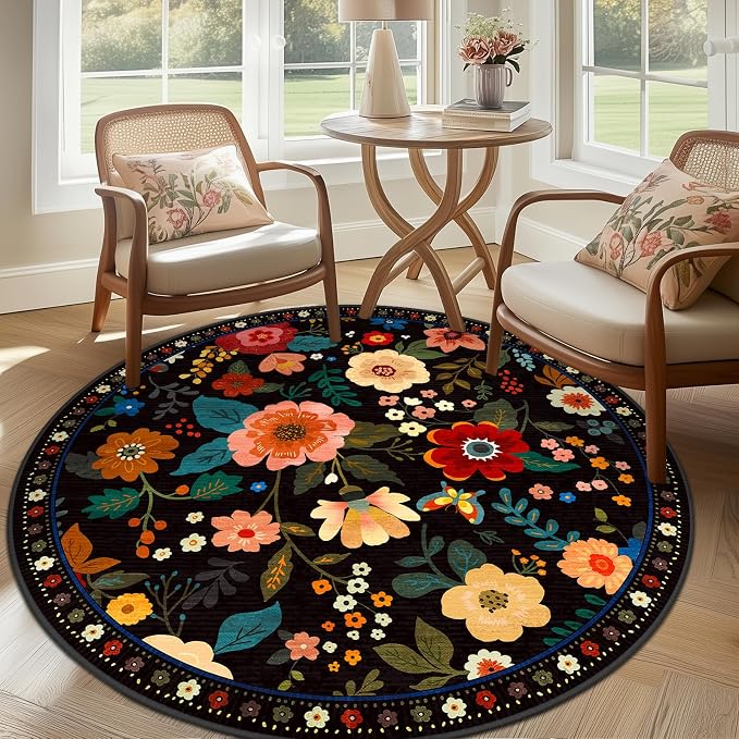 RELEANY Floral Nursery 6ft Area Rugs Washable Print Boho Cute Carpet Non Slip - Image 6