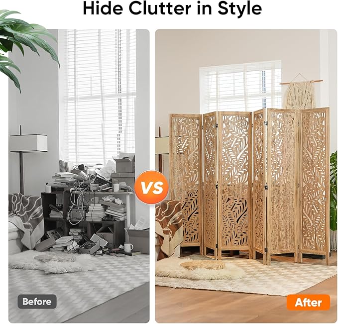 JOSTYLE Wooden Room Divider Screen, 6-Panel Screen Divider - Image 5