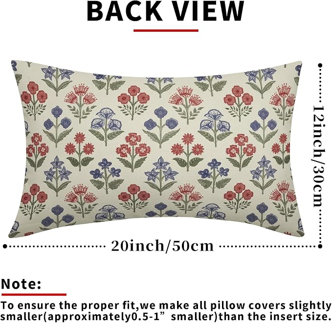 4th of July Patriotic Floral Pillow Covers 12x20 Inch Set of 2 - Image 3