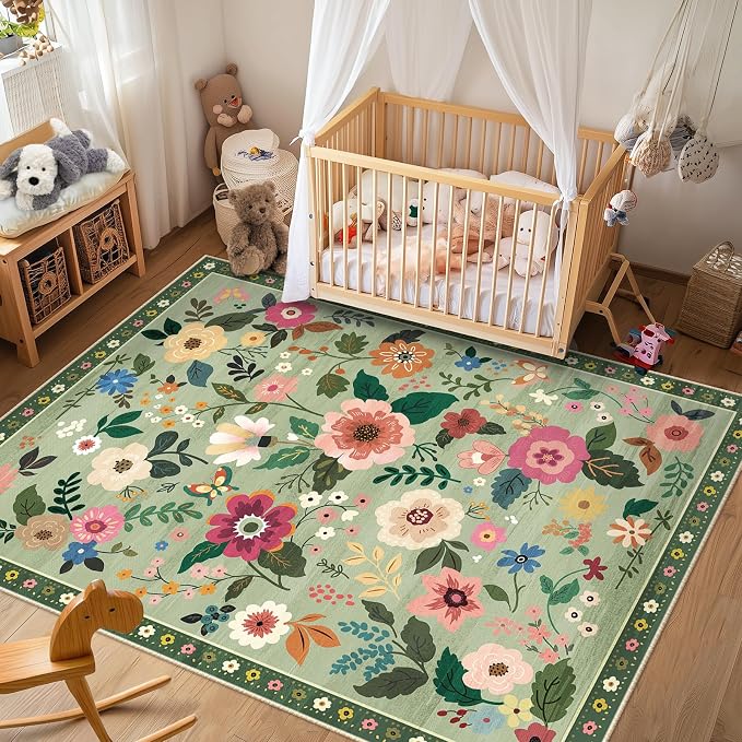RELEANY Floral Nursery 8x10 Area Rugs Washable Print Boho Cute Carpet Non Slip - Image 6