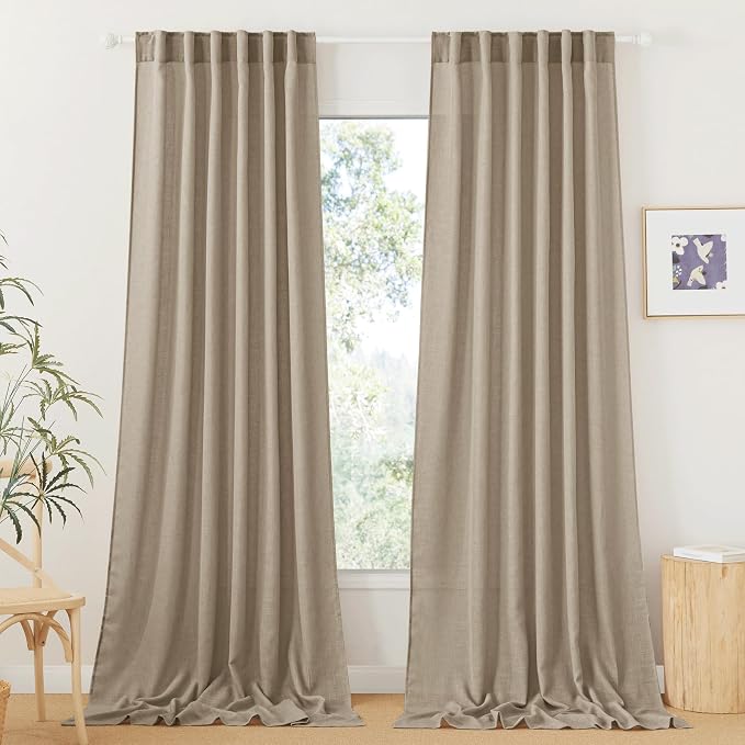 RYB HOME Linen Sheer Curtains for Living Room, Boho Classic Linen Blend Elegant by RYBHOME