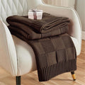 CozeCube Check Knit Throw Blanket, Dark Brown Checkered Throw by CozeCube