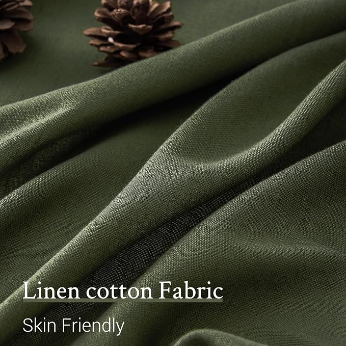 Topfinel 102 Inch Pinch Pleated Linen Curtains 2 Panels, Olive Green Semi Sheer - Image 3