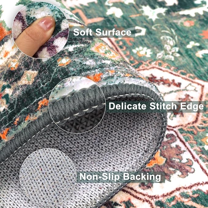 Yamaziot Washable Area Rug, 2x3 Small Entryway Rug Non-Slip Boho Vintage Rug - Image 3