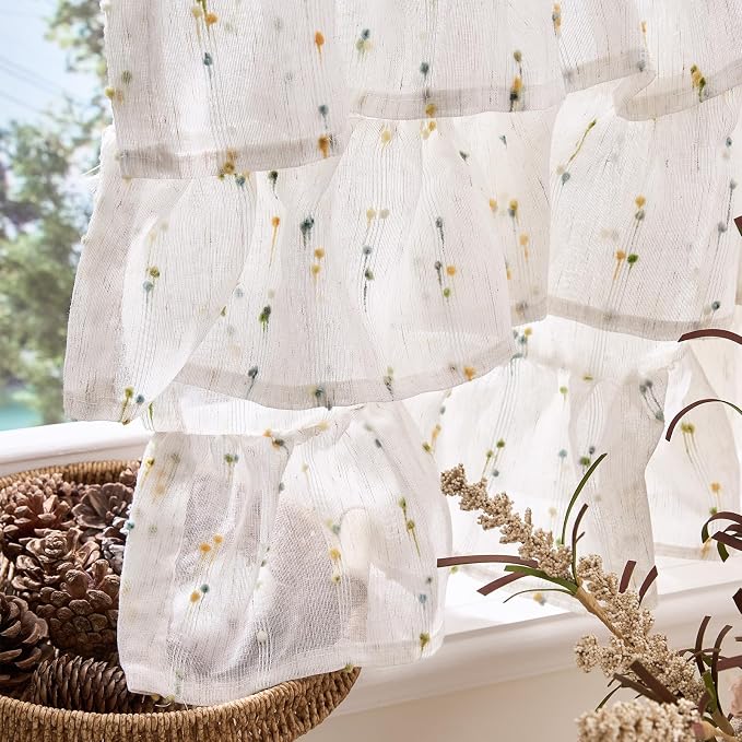 jinchan Ruffled Valance for Windows 18 Inch Mini Pom-Pom Voile Valance Curtains - Image 7