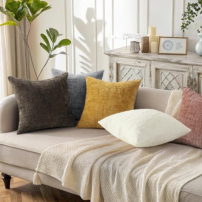 decorUhome Summer Pink Chenille Throw Pillow Covers 18x18 Set of 2 Textured - Image 5