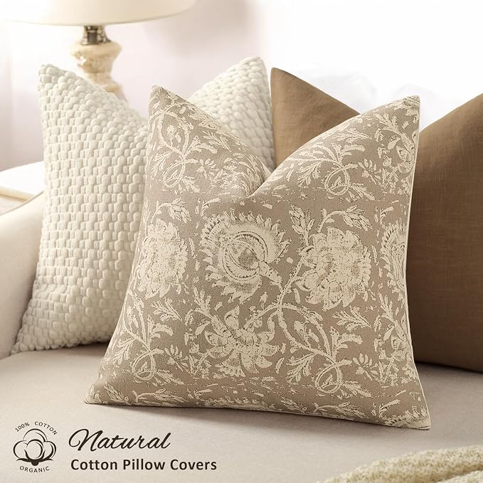 Vintage Floral Print Throw Pillow Covers 20x20 Set of 2 Neutral Modern - Image 2
