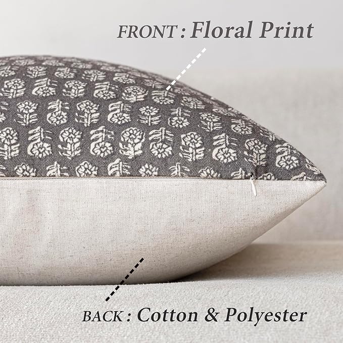 Foindtower Set of 2 Decorative Vintage Floral Print Throw Pillow Covers Neutral - Image 2