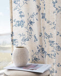 jinchan Linen Floral Curtains for Living Room 84 Inch Length Blue Printed by JINCHAN