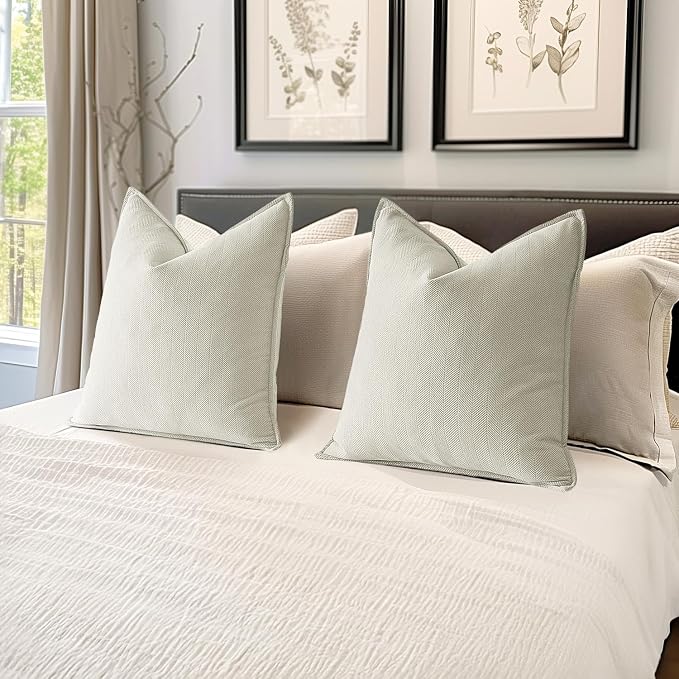MIULEE Pack of 2 Cream Decorative Pillow Covers 18x18 Inch Soft Chenille - Image 5