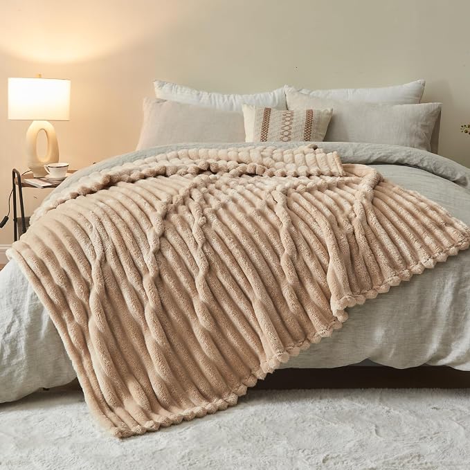 NEWCOSPLAY Super Soft Twin Blanket Brown Premium Silky Flannel Fleece 3D Ribbed - Image 9