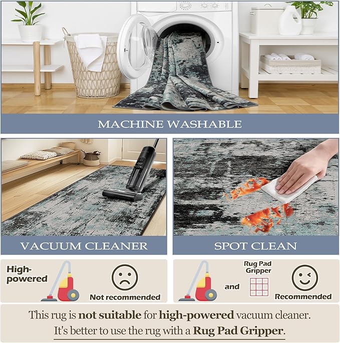 Washable Area Rugs 2'x10' Non-Slip Modern Abstract Soft - Image 4