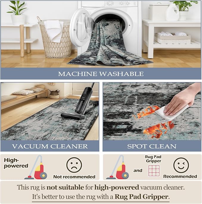 Washable Area Rugs 9'x12' Non-Slip Modern Abstract Soft - Image 6