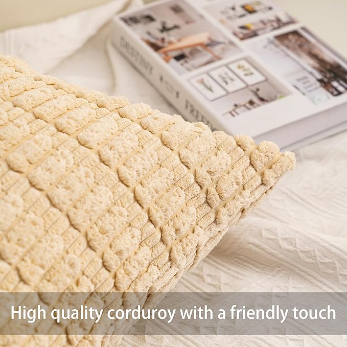 Pack of 2 Corduroy Decorative Throw Pillow Covers 12x20 Inch Soft Striped - Image 2