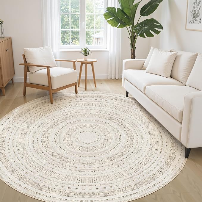 cotiled 6x6 Round Area Rug Living Room: Washable Boho Rugs - Image 3