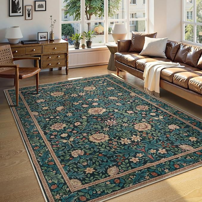 LIVEBOX Washable 5x7 Area Rugs, Retro Floral Rugs by LIVEBOX