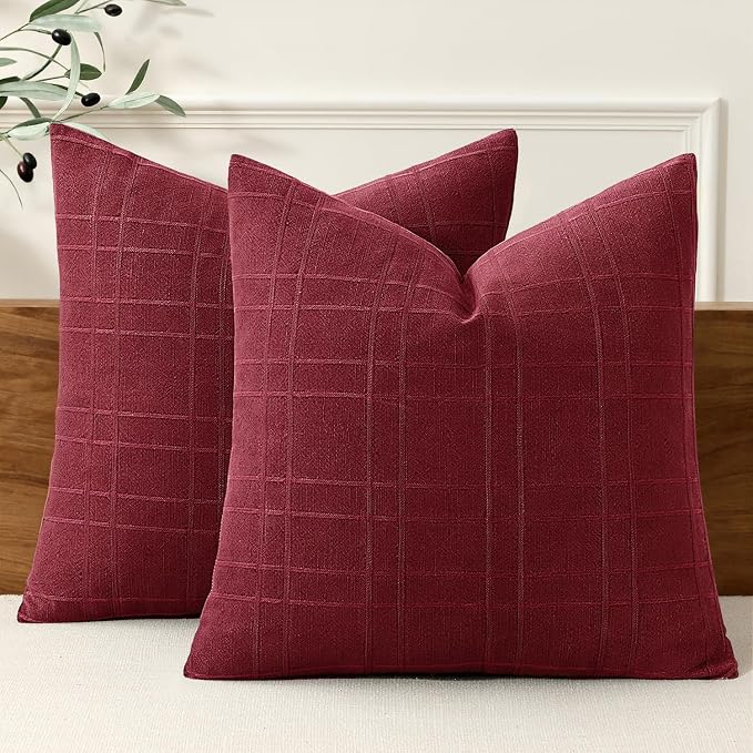 MIULEE Decorative Linen Check Euro Shams Throw Pillow Covers Neutral Farmhouse by MIULEE