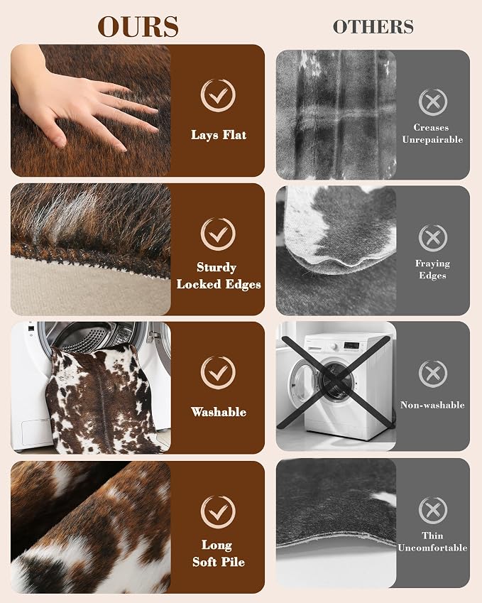Faux Cowhide Rug, Fluffy Fur 5.2x6.2 Feet Washable Cow Print Rug - Image 4