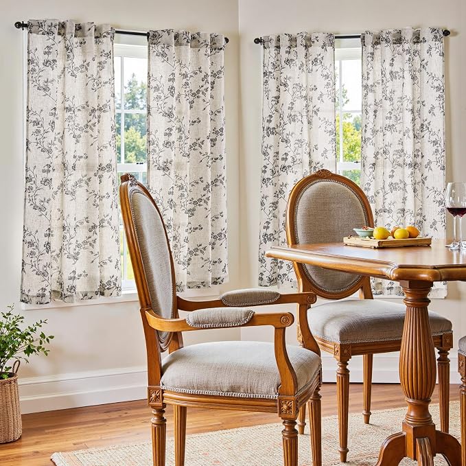 jinchan Linen Floral Curtains 63 Inch Farmhouse Country Flower Drapes Rustic - Image 2