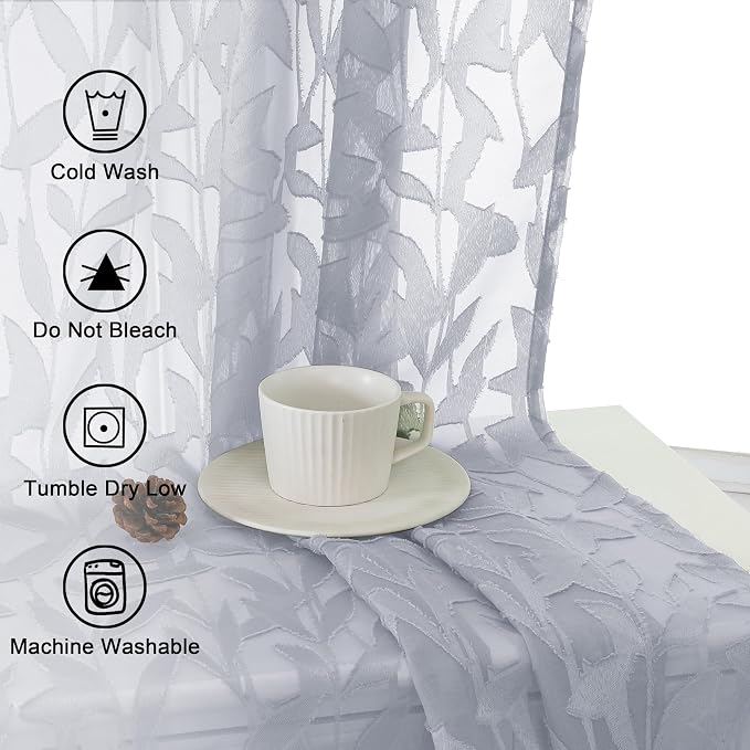 Lecloud Leia Light Grey Sheer Curtains 84 Inches Long 2 Panels, Semi Sheer - Image 9