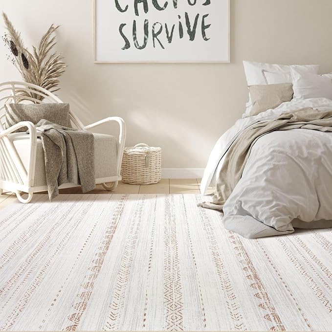 Nakagishi 10x13 Area Rugs Living Room: Washable Boho Large Neutral Soft - Image 6