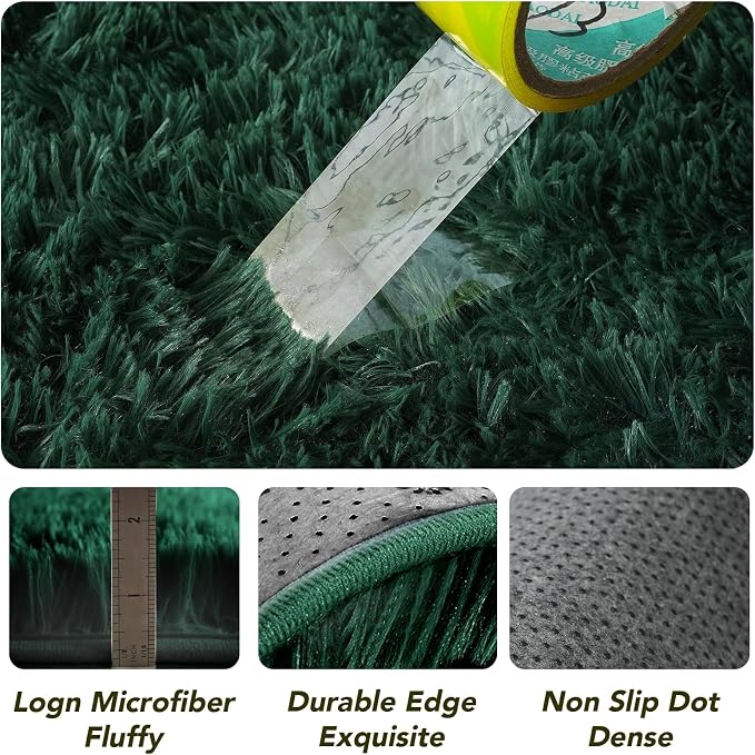 Green Area Rug for Living Room: 6x9 Fluffy Shag Carpet-Modern Fuzzy Furry Plush - Image 7
