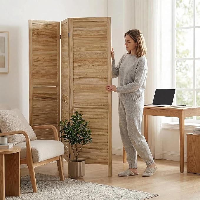 Bluecat 4 Panel Room Divider, Freestanding Solid Wood Partition Wall - Image 8