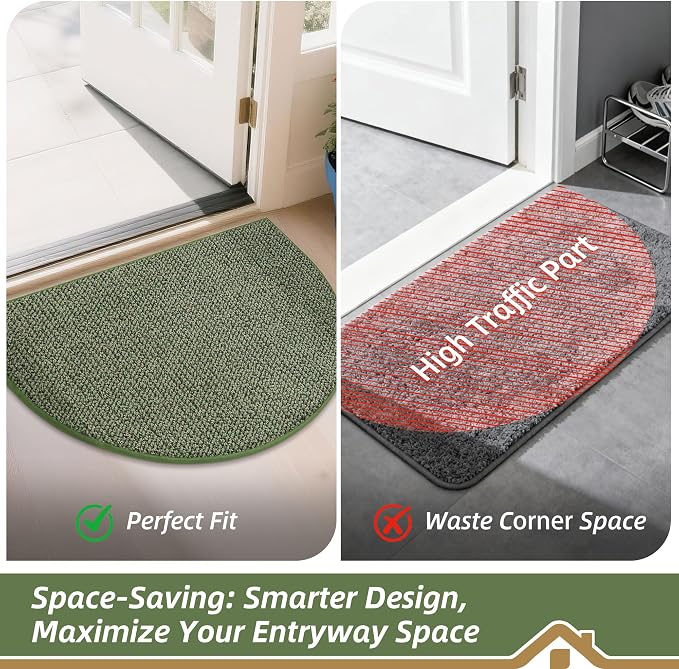 BEQHAUSE Dirt Trapper Door Mat 26" x 40" Half Circle Non-Slip Washable Doormats - Image 6