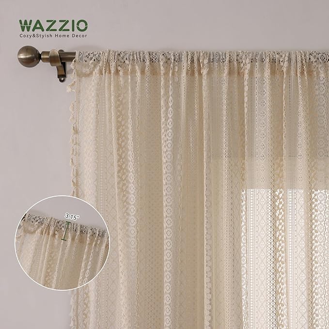 WAZZIO Boho Crochet Curtains for Living Room Lace Curtains 84 Inches Long 2 - Image 8