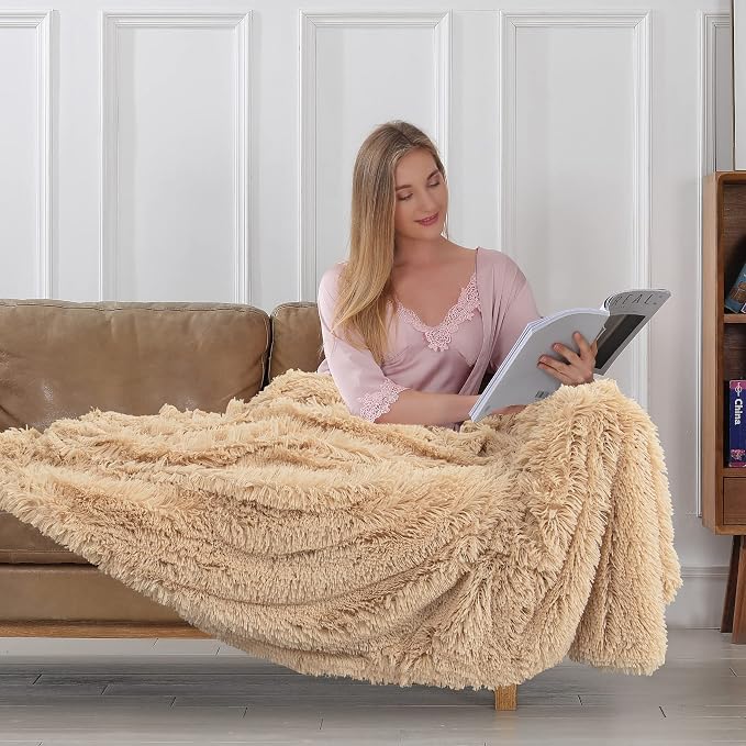 Tuddrom Decorative Extra Soft Faux Fur Blanket Queen Size 80" x 90", Solid - Image 4