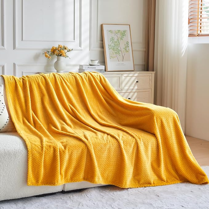 NEWCOSPLAY Super Soft Twin Blanket Mustard Yellow Premium Silky Flannel Fleece - Image 7