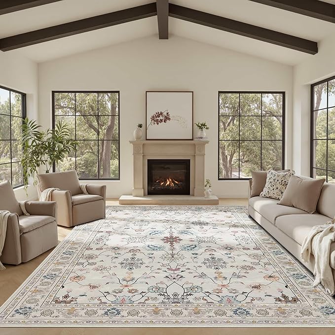 Rugxara 8x10 Rugs for Living Room & Bedroom, Floral Washable Rug, Boho Area Rug by Rugxara
