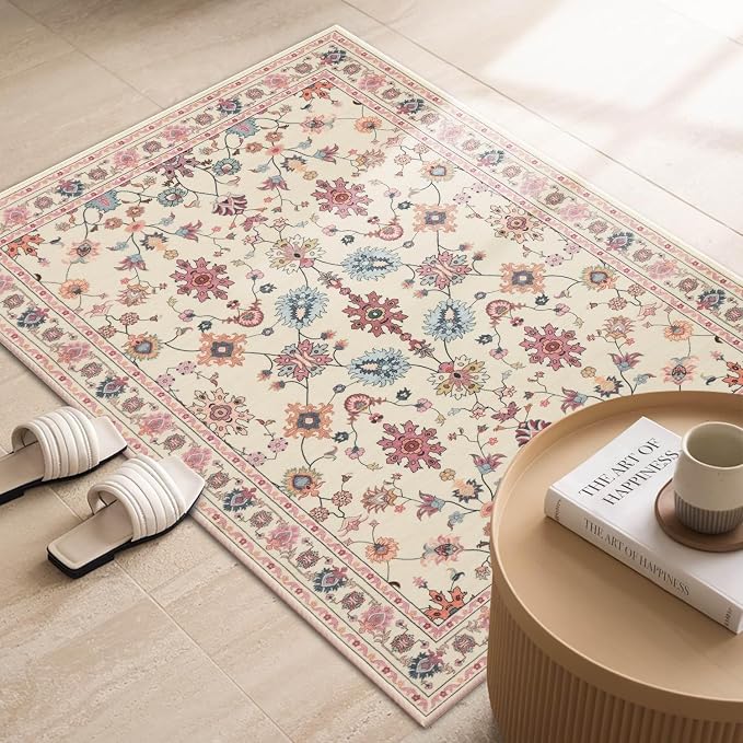 Rugxara Pink Door Mat Floral Entryway Rug, Washable Samll 2x3 Rug, Boho Front - Image 2