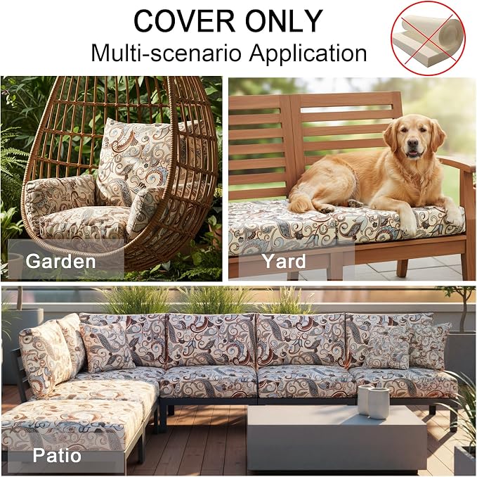 NettyPro Patio Furniture Cushion Covers Replacement Set 4 Water Repellent UV - Image 8