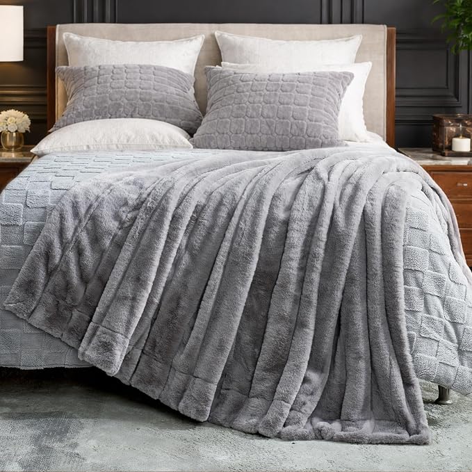 Cozy Bliss Deluxe Sheared Rabbit Faux Fur Throw Blanket, Soft Fuzzy High-Low - Image 8