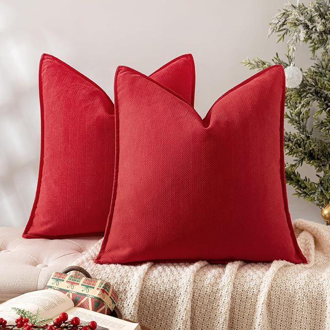 MIULEE Pack of 2 Red Decorative Pillow Covers 20x20 Inch Soft Chenille by MIULEE