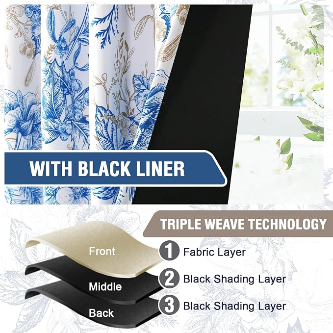 H.VERSAILTEX 100% Blackout Curtains 96 inch Length 2 Panels Set Vintage Floral - Image 6