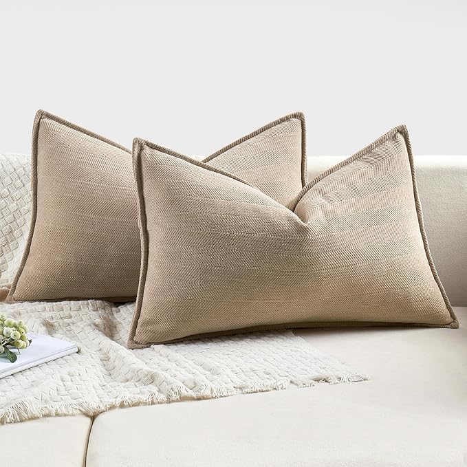 MIULEE Pack of 2 Khaki Decorative Lumbar Pillow Covers 12x20 Inch Soft Chenille - Image 5