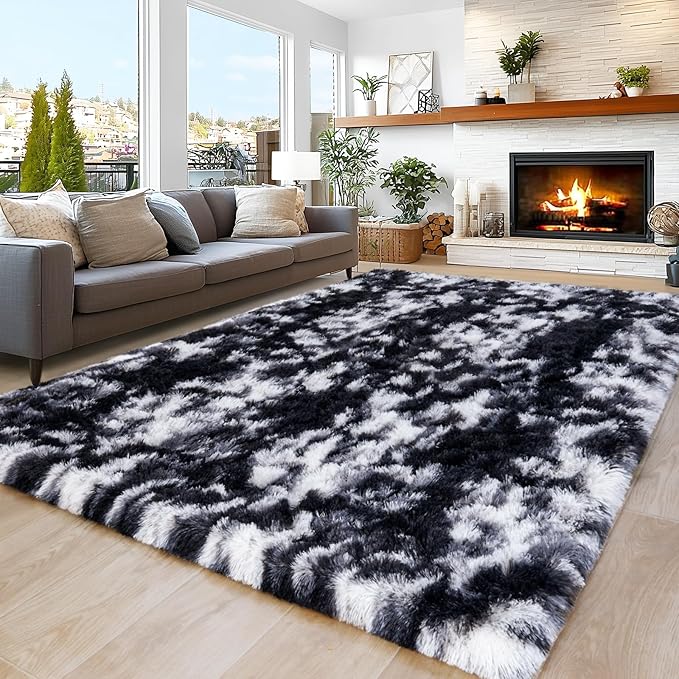 8x10 Area Rugs for Living Room Bedroom, Ultra Soft Fluffy Black and White Large by Unknown