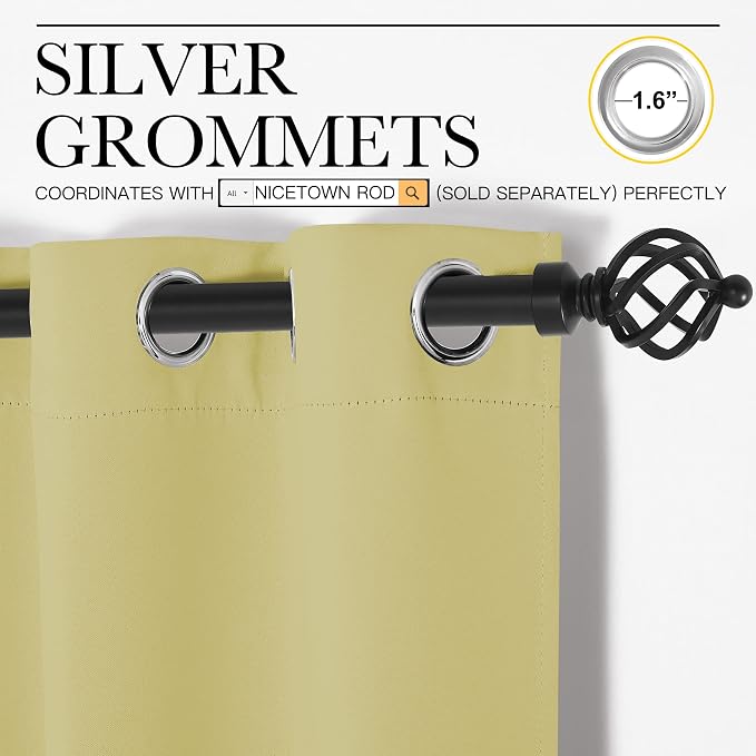 NICETOWN Thermal Insulated Paler Yellow Blackout Curtains - Image 2