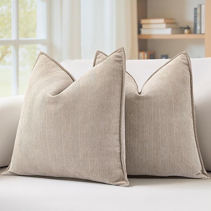 MIULEE Pack of 2 Beige Decorative Pillow Covers 22x22 Inch Soft Chenille by MIULEE