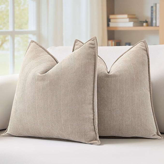 MIULEE Pack of 2 Beige Decorative Pillow Covers 16x16 Inch Soft Chenille by MIULEE