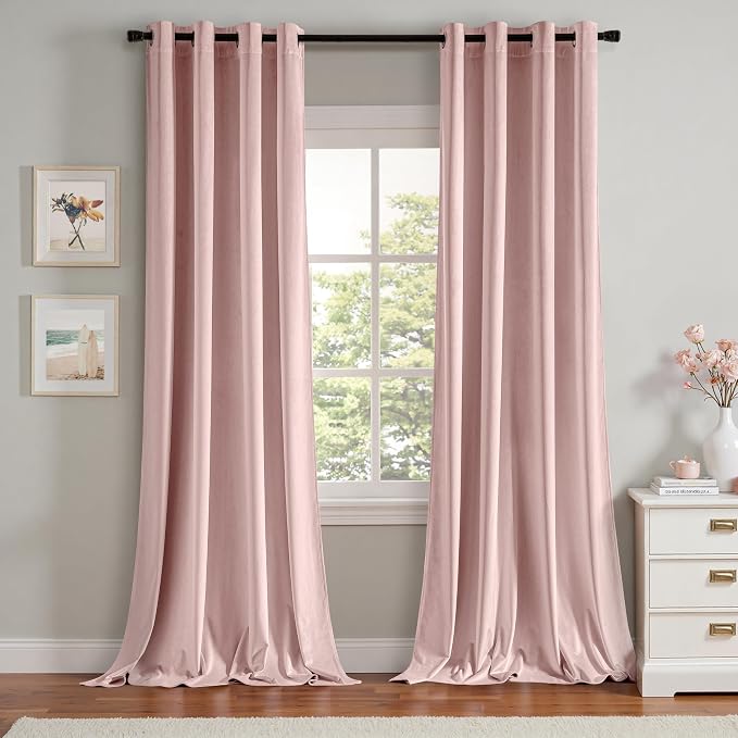 MIULEE Velvet Curtains Baby Pink Elegant Grommet Thermal Insulated Soundproof by MIULEE