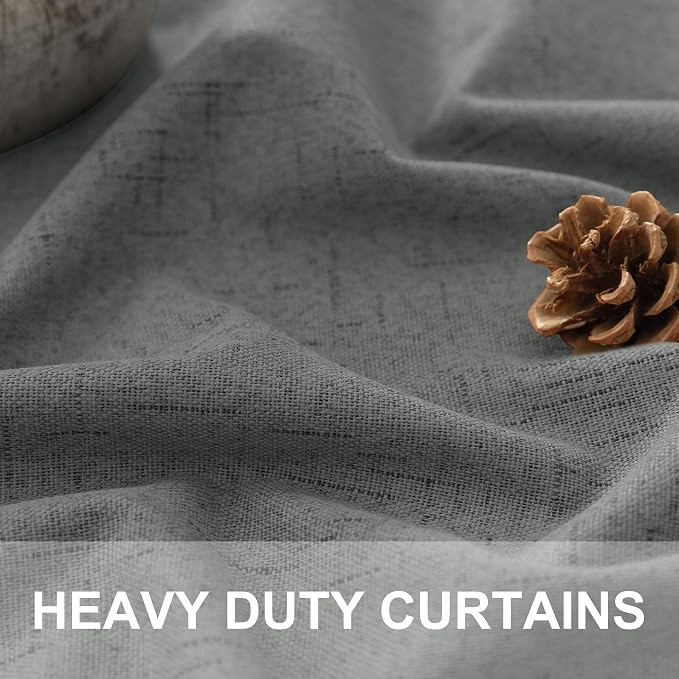 Grey Blackout Curtains for Bedroom 84 Inch Length 2 Panel Linen Textured - Image 3